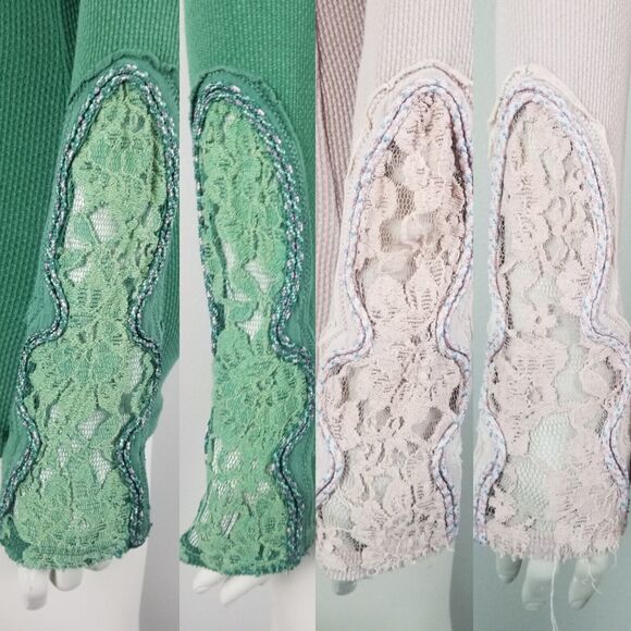 Free People Rare Crafty Cuff Green and Blush Thermal Top Bundle (2) Size Medium - Picture 9 of 13